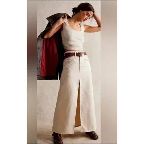 NWT $128 Free People Come As You Are Cord Maxi Skirt Beechwood Size Small - Picture 2 of 13